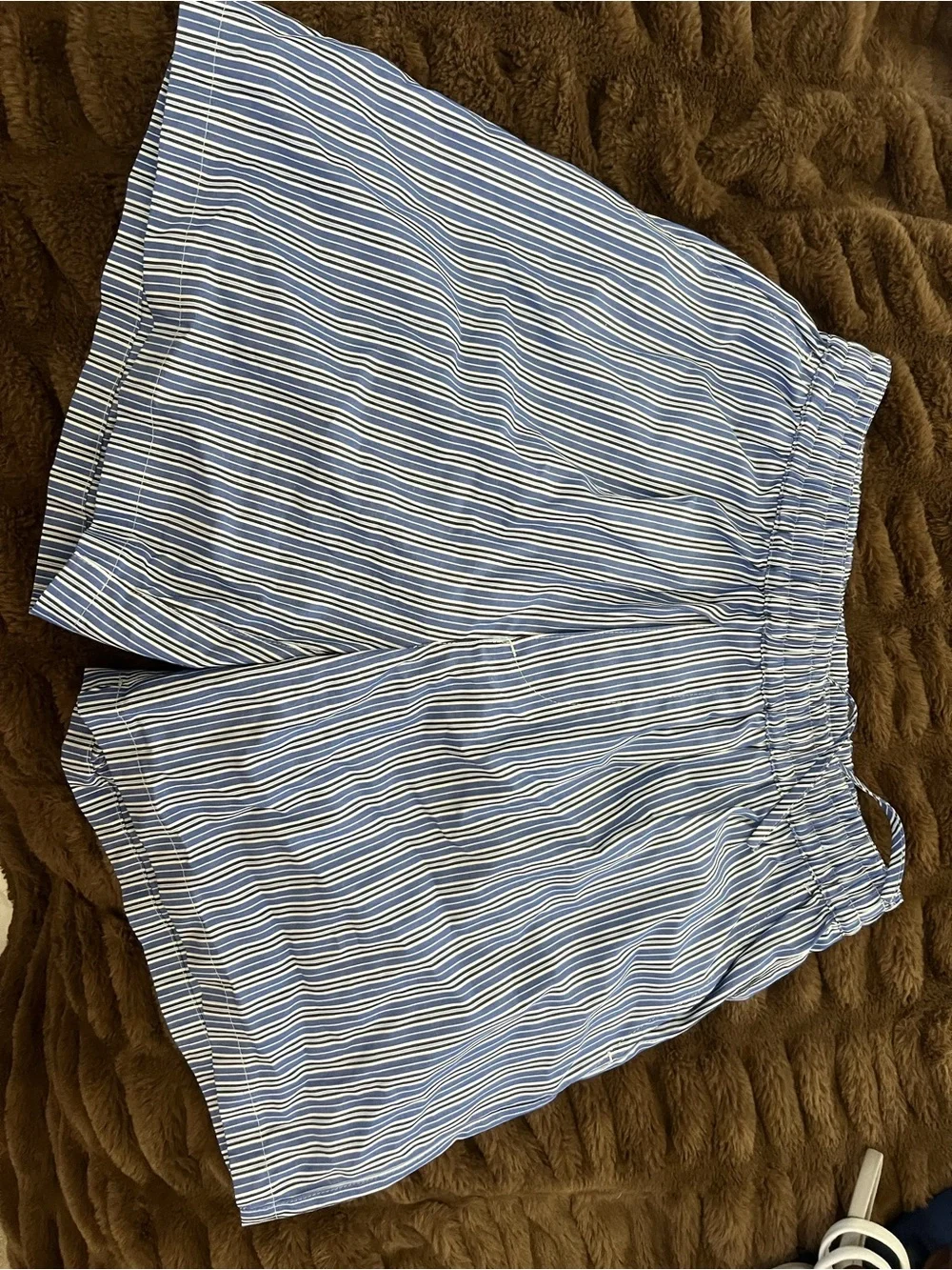 Aime Leon Dore Blue and White Striped Paperbag Waist Shorts